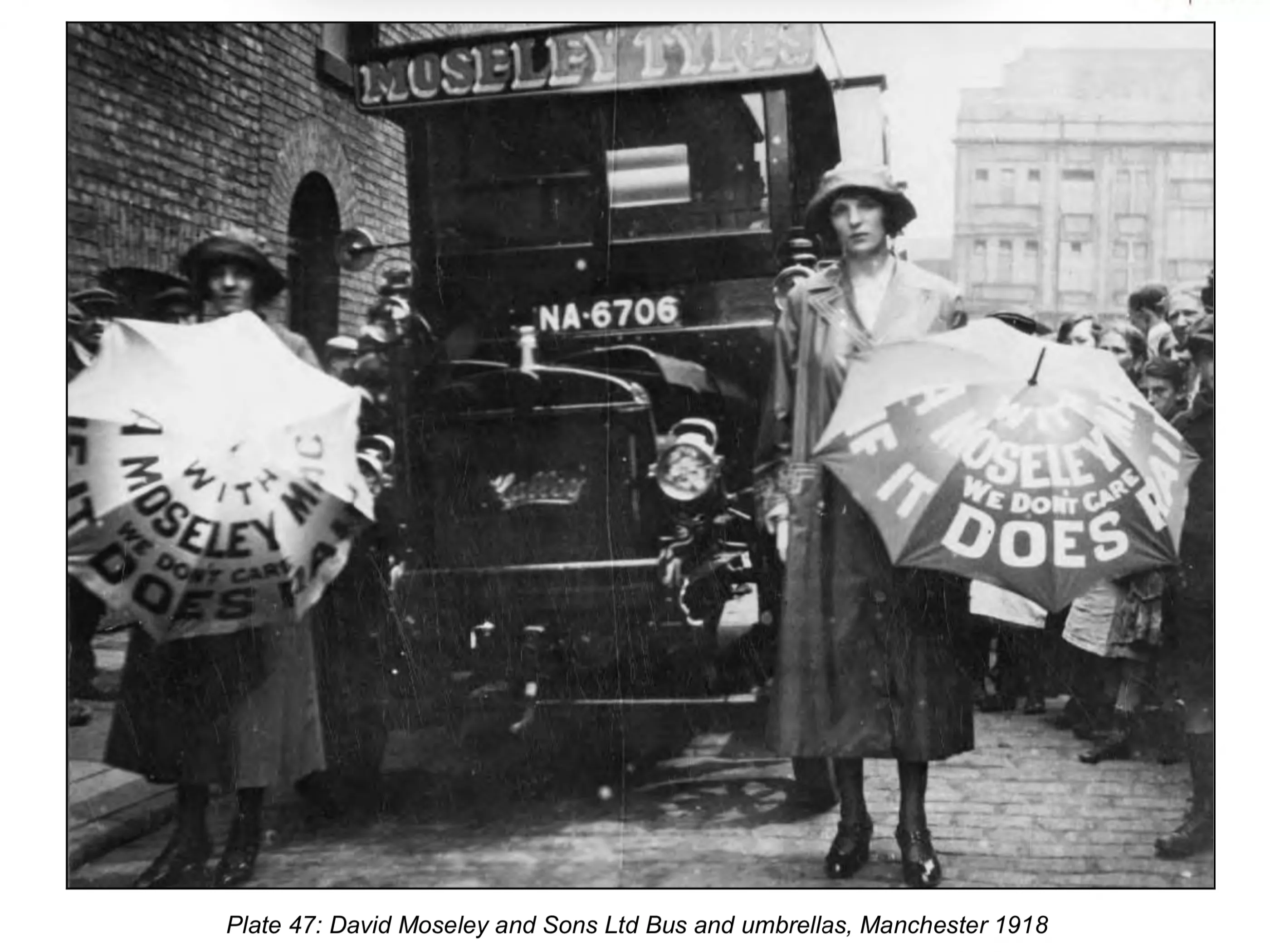 David Moseley and Sons Ltd Bus and Umbrellas Manchester 1918 Source Manchester City Council