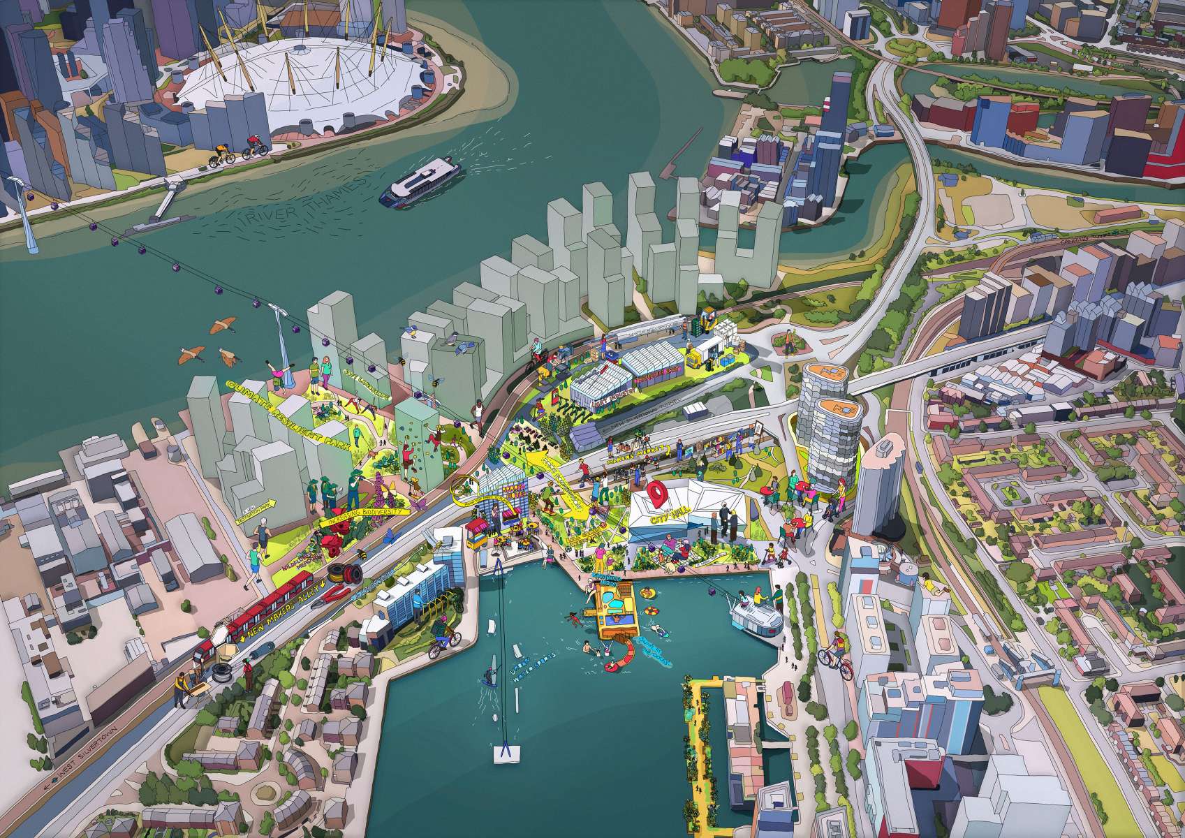 260224 Royal Festival Docks Aerial Illustration City Hall Quarter The Neighbour 3500